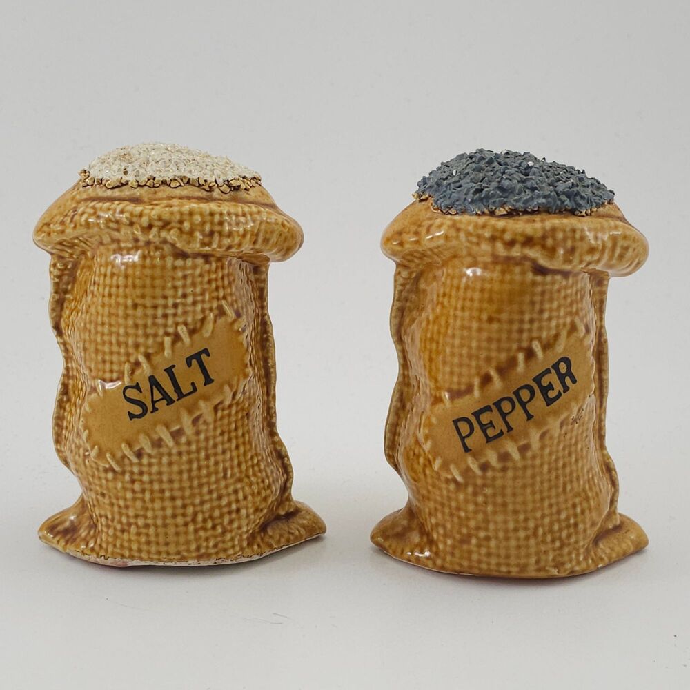 Vintage Burlap Sack S & P shakers